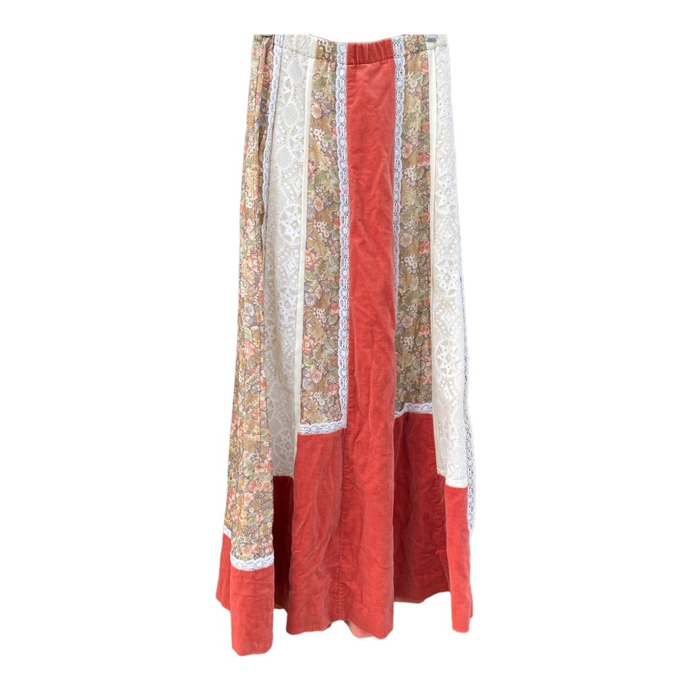 Chessa Davis vintage Boho skirt S long neutrals floral velvet romantic Prairie